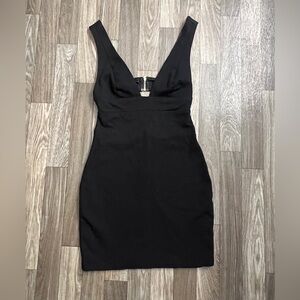 Lulus Black Dress Deep Plunge Neckline Stretch Knit Bodycon 
Size S